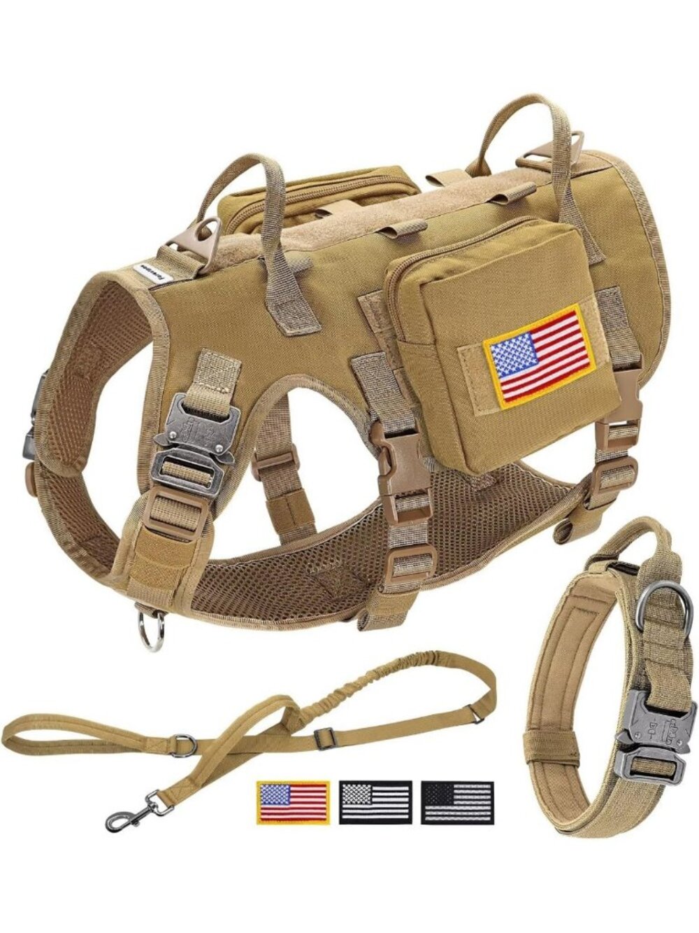 Tactical Dog Harness for Large Breeds, Military Style, Coyote Brown, Adjustable